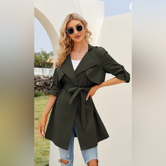 Army Green Trench Coat | Size Medium - Picture 2 of 14